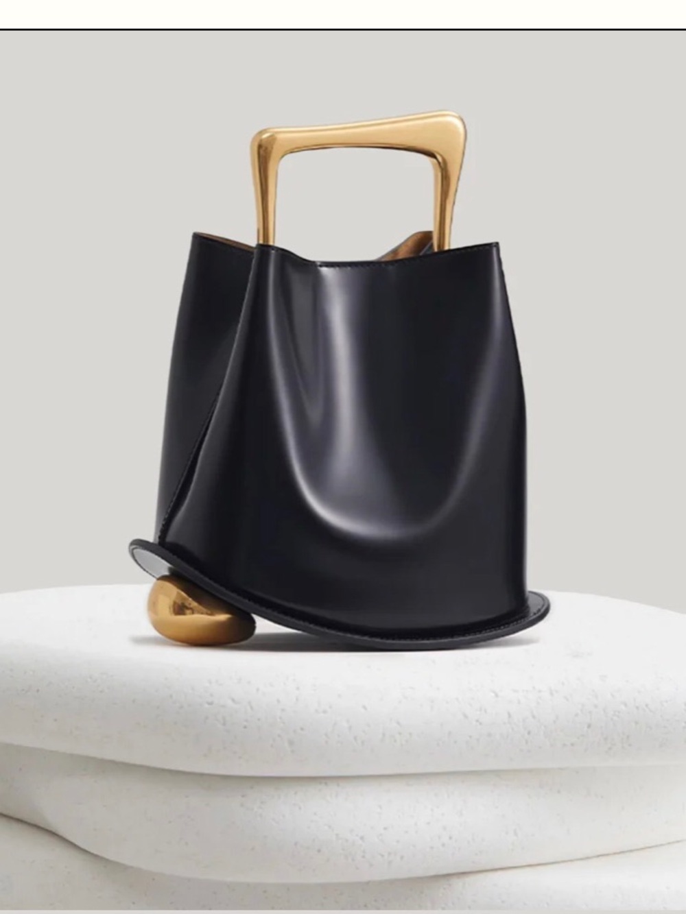 Black Structured Top-Handle Women's Bag with Gold Hardware